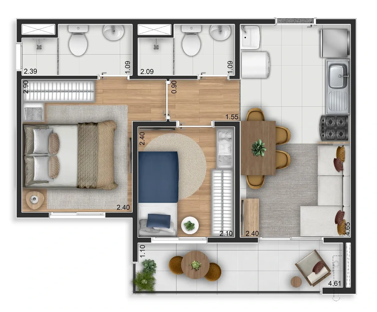 Suíte 40 - Apartamento na planta no Elev Ipiranga, Ipiranga